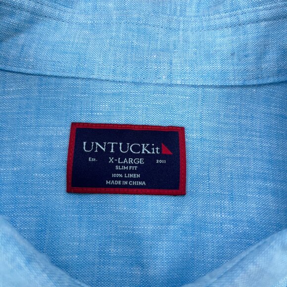 UNTUCKit Shirt Mens XL Slim Fit 100% Linen Chambray Light Blue Long Sleeve - Picture 5 of 7